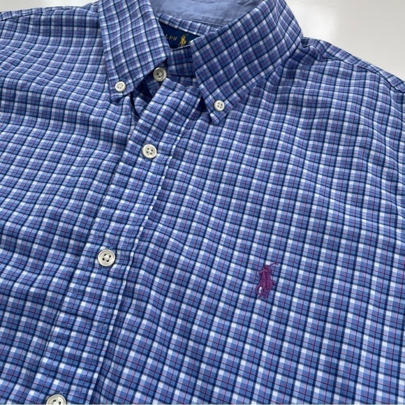 Ralph Lauren Men's Blue White Pink Plaid Button Down Shirt Size Medium - Picture 6 of 6